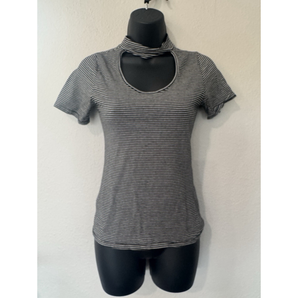 Sold not for sale - Striped Cutout Mock Neck Top Women’s Small Black And White